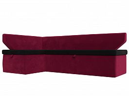 Кухонный угловой диван Омура левый (основа микровельвет черный, компаньон микровельвет бордовый) - Фото предпросмотра