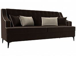 Прямой диван Марк (полностью микровельвет коричневый, кант микровельвет бежевый, подушки микровельвет КОР/БЕЖ) - Фото предпросмотра
