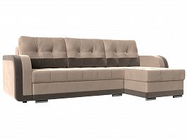 Угловой диван Марсель правый (основа велюр бежевый, компаньон велюр коричневый) - Фото предпросмотра