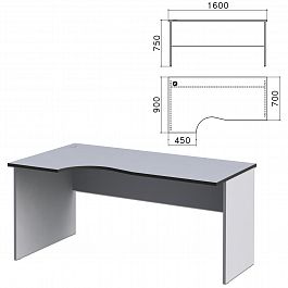 Стол письменный эргономичный "Монолит", 1600х900х750 мм, левый, цвет серый, СМ7.11 - Фото предпросмотра