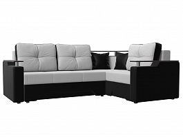 Угловой диван Комфорт правый (основа экокожа белая, компаньон экокожа черная) - Фото предпросмотра