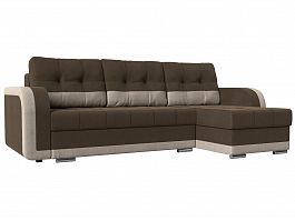 Угловой диван Марсель правый (основа рогожка коричневая, компаньон рогожка бежевая) - Фото предпросмотра