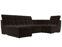 П-образный модульный диван Холидей Люкс (полностью микровельвет коричневый) - Фото предпросмотра