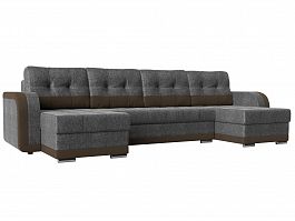П-образный диван Марсель (основа рогожка серая, компаньон рогожка коричневая) - Фото предпросмотра