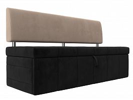 Кухонный прямой диван Стоун (основа велюр черный, компаньон велюр бежевый) - Фото предпросмотра