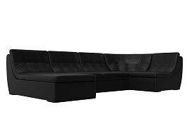 П-образный модульный диван Холидей (полностью экокожа черная) - Фото предпросмотра