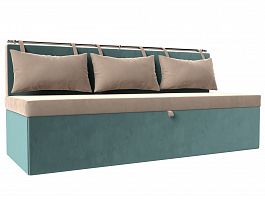 Кухонный прямой диван Метро (основа велюр бежевый, компаньон велюр бирюзовый) - Фото предпросмотра