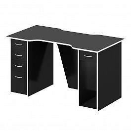 Стол для геймера "Геймерские столы" ПК-ПРА-СТГ135Х70Я5-В1-1110 черный шагрень+белая кромка - Фото предпросмотра