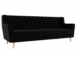 Прямой диван Брайтон 3 Люкс (полностью микровельвет черный) - Фото предпросмотра
