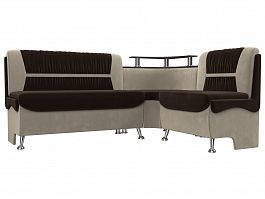 Кухонный угловой диван Сидней правый (основа микровельвет коричневый, компаньон микровельвет бежевый) - Фото предпросмотра