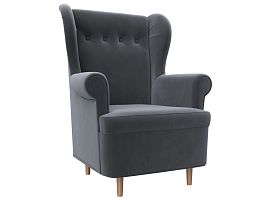 Кресло Торин (полностью велюр серый) - Фото предпросмотра
