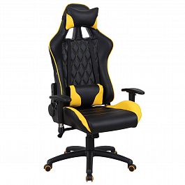 Кресло компьютерное BRABIX "GT Master GM-110", две подушки, экокожа, черное/желтое, 531927 - Фото предпросмотра