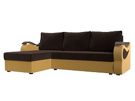 Угловой диван Меркурий Лайт левый (основа микровельвет коричневый, компаньон микровельвет желтый) - Фото предпросмотра
