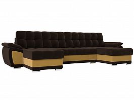 П-образный диван Нэстор (основа микровельвет коричневый, компаньон микровельвет желтый) - Фото предпросмотра