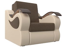Кресло-кровать Меркурий 80 (основа рогожка коричневая, компаньон экокожа бежевая) - Фото предпросмотра