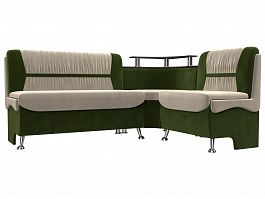 Кухонный угловой диван Сидней правый (основа микровельвет бежевый, компаньон микровельвет зеленый) - Фото предпросмотра