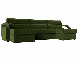 П-образный диван Форсайт (полностью микровельвет зеленый) - Фото предпросмотра
