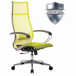 Кресло офисное МЕТТА "К-7" хром, прочная сетка, сиденье и спинка регулируемые, светло-зеленое - Фото предпросмотра