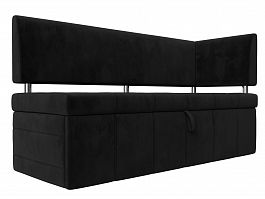 Кухонный прямой диван Стоун с углом правый (полностью велюр черный) - Фото предпросмотра