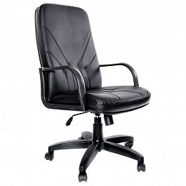 Кресло из натуральной кожи "Менеджер", монолитный каркас, черное - Фото предпросмотра