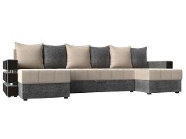 П-образный диван Венеция (основа рогожка бежевая, компаньон рогожка серая) - Фото предпросмотра