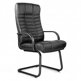 Кресло для приемных и переговорных "Атлант", кожа, черное - Фото предпросмотра