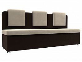 Кухонный прямой диван Маккон 3-х местный (основа микровельвет бежевый, компаньон микровельвет коричневый) - Фото предпросмотра