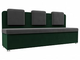 Кухонный прямой диван Маккон 3-х местный (основа велюр серый, компаньон велюр зеленый) - Фото предпросмотра