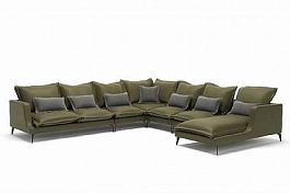 Rey угловой диван с шезлонгом замша зеленый/серый - Фото предпросмотра