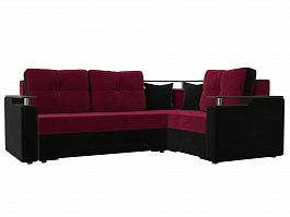 Угловой диван Комфорт правый (основа микровельвет бордовый, компаньон микровельвет черный) - Фото предпросмотра