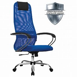 Кресло офисное МЕТТА "SU-B-8" хром, ткань-сетка, сиденье мягкое, синее - Фото предпросмотра