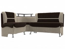 Кухонный угловой диван Сидней левый (основа микровельвет коричневый, компаньон микровельвет бежевый) - Фото предпросмотра