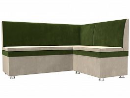 Кухонный угловой диван Уют правый (основа микровельвет бежевый, компаньон микровельвет зеленый) - Фото предпросмотра