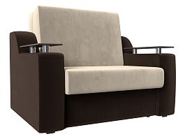 Прямой диван аккордеон Сенатор 120 (основа микровельвет бежевый, компаньон микровельвет коричневый) - Фото предпросмотра