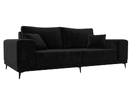 Прямой диван Льюес (полностью велюр черный) - Фото предпросмотра
