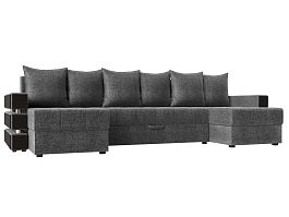 П-образный диван Венеция (полностью рогожка серая) - Фото предпросмотра