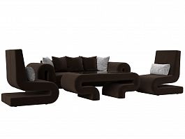 Волна набор 2 - диван, стол, 2 кресла (полностью микровельвет коричневый) - Фото предпросмотра