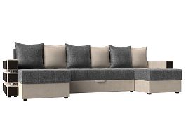 П-образный диван Венеция (основа рогожка серая, компаньон рогожка бежевая) - Фото предпросмотра