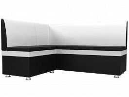 Кухонный угловой диван Уют левый (основа экокожа черная, компаньон экокожа белая) - Фото предпросмотра