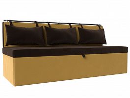 Кухонный прямой диван Метро (основа микровельвет коричневый, компаньон микровельвет желтый) - Фото предпросмотра