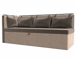 Кухонный диван Метро с углом левый (основа велюр коричневый, компаньон велюр бежевый) - Фото предпросмотра