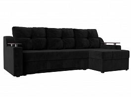 Угловой диван Сенатор правый (полностью велюр черный) - Фото предпросмотра