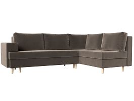 Угловой диван Сильвана правый (полностью велюр коричневый) - Фото предпросмотра