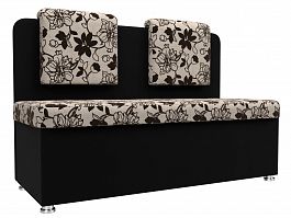 Кухонный прямой диван Маккон 2-х местный (основа Рогожка Цветы, компаньон микровельвет черный) - Фото предпросмотра