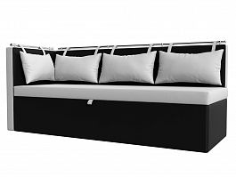 Кухонный диван Метро с углом левый (основа экокожа белая, компаньон экокожа черная) - Фото предпросмотра