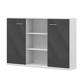 Шкаф низкий "Офисные шкафы для документов"  ПК-МИН-Ш123Х177/Н/35-В1-985 вольфрам серый+белый - Фото предпросмотра