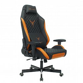 Кресло компьютерное Knight EXPLORE, 2 подушки, экокожа премиум, черное/оранжевое, 1628886 - Фото предпросмотра