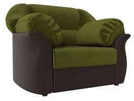 Кресло Карнелла (основа микровельвет зеленый, компаньон экокожа коричневая) - Фото предпросмотра