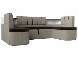 П-образный диван Тефида (основа микровельвет коричневый, компаньон рогожка корфу 02) - Фото предпросмотра