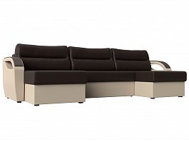 П-образный диван Форсайт (основа экокожа коричневая, компаньон экокожа бежевая) - Фото предпросмотра